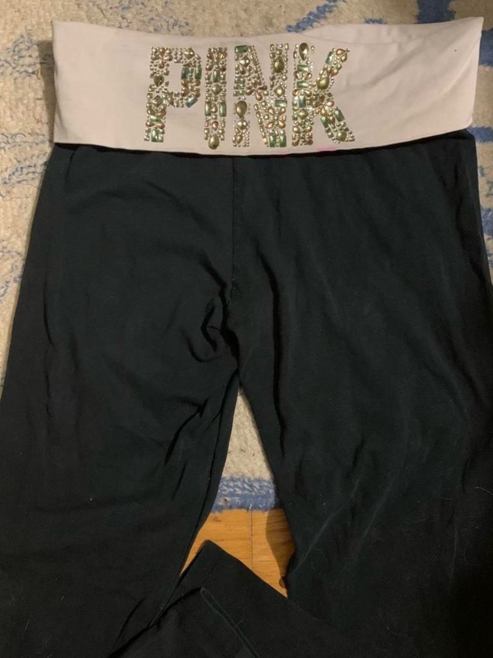 Victoria's Secret PINK Black Leggings with Cream Jeweled Waistband